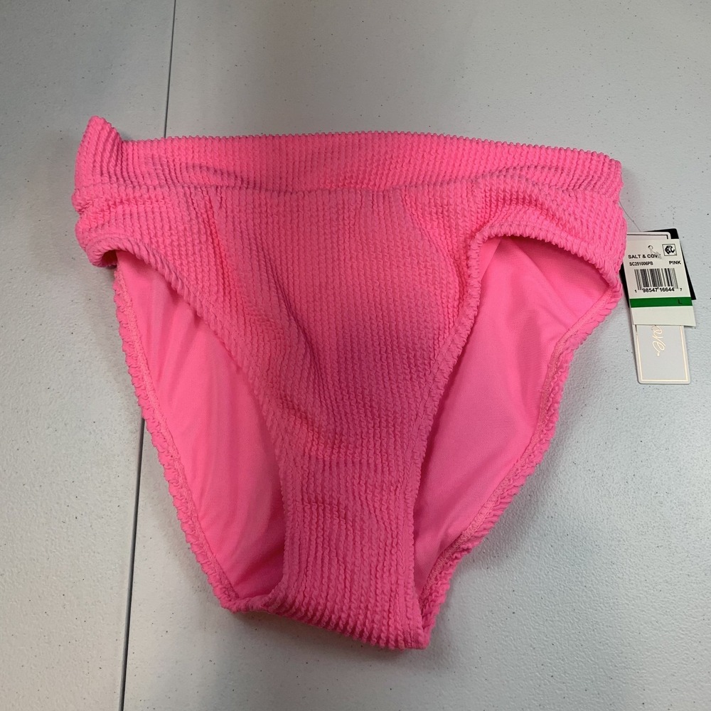 Salt & Cove Junior's Swim Bikini Bottom L Pink Ribbed High Waist